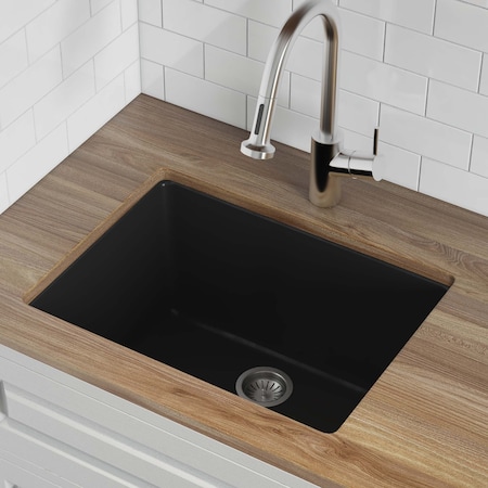 Ruvati 24-inch Fireclay Undermount / Drop-in Topmount Kitchen Sink Single Bowl Glossy Black RVL2420BK